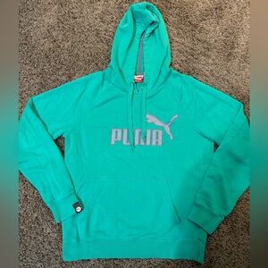EUC Puma Embroidered Pullover Hoodie Mens Size S  Casual Outerwear Green W/ Gray